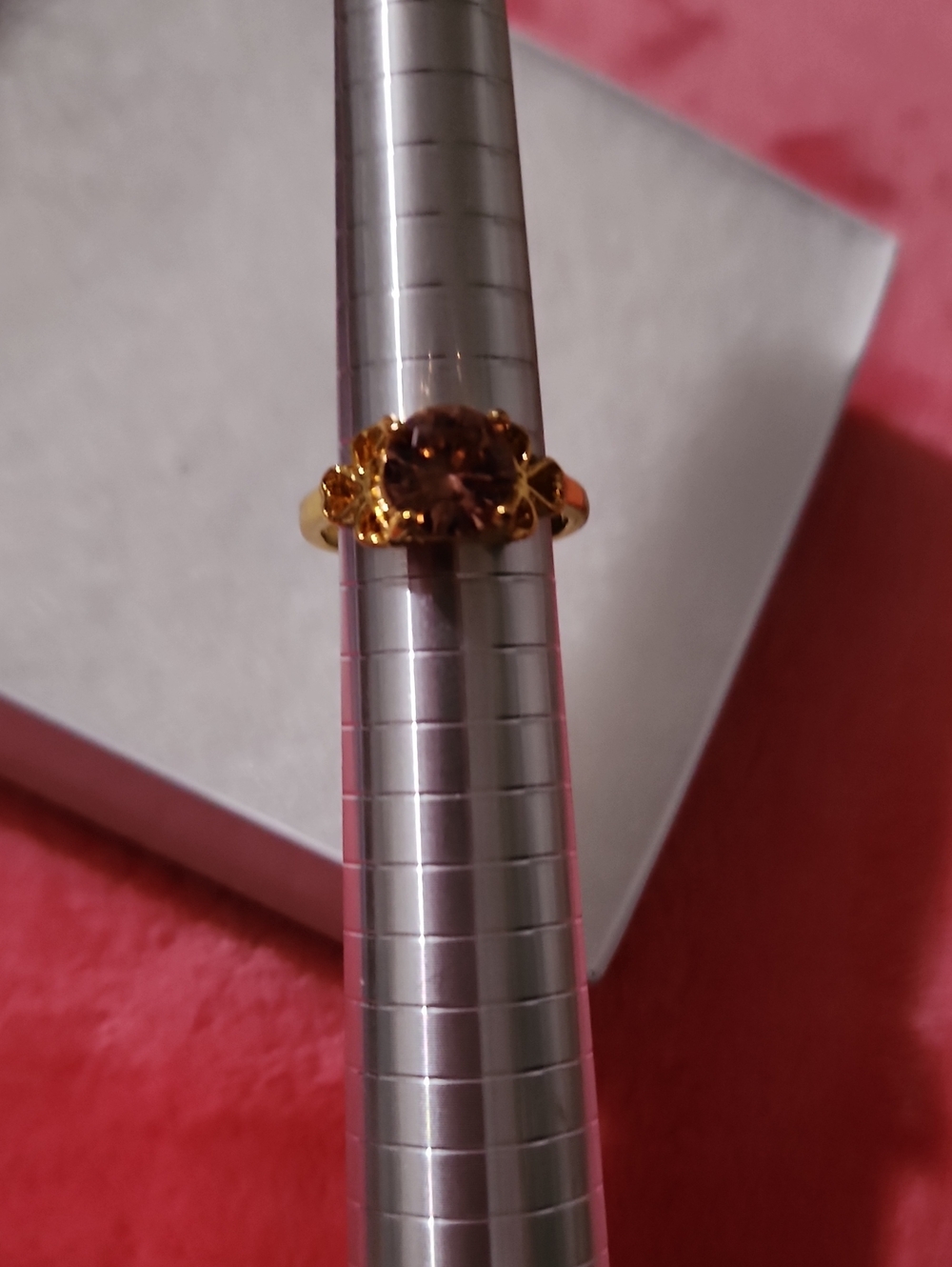 Gold-Tone Brown Stone Floral Ring - Womens Jewelry Size 6.25